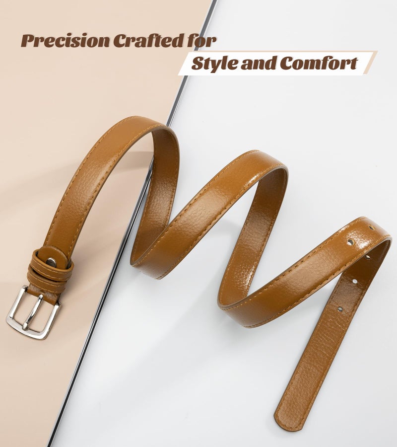 maikun Brown Womens Belt, Skinny PU Leather Waist Belt for Ladies Length 39.4'' - Image 3